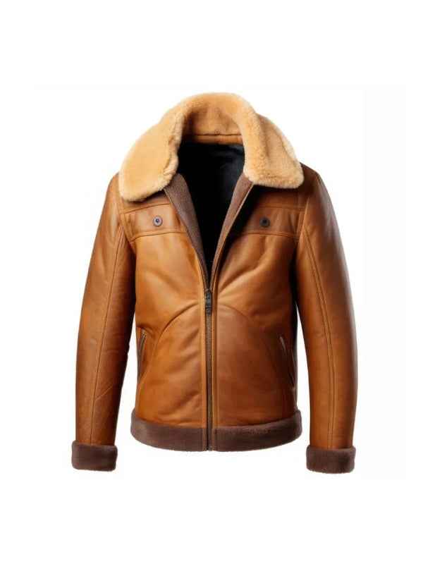 Men’s Brown B3 Shearling Bomber Leather Jacket – Front View
