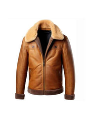 Men’s Brown B3 Shearling Bomber Leather Jacket – Front View