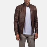 Yamean Brown Leather Biker Jacket