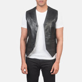 Eltel Black Leather Vest Jacket real leather