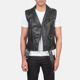 Vitet Black Leather Biker Jacket state leather