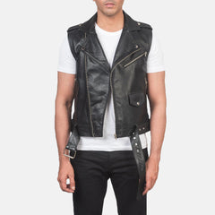 Vitet Black Leather Biker Jacket state leather