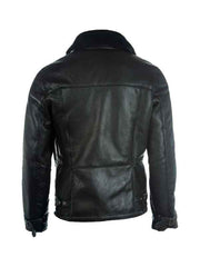 Pure Black B3 Shearling Bomber Leather Jacket – Back View