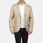 Suros Beige Leather Blazer Jacket
