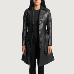 Sator Black Leather Coat Jacket state leather