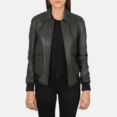 Vition Green Leather Bomber Jacket