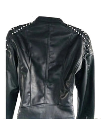 Back view of Black Studded Cafe Racer Leather Jacket