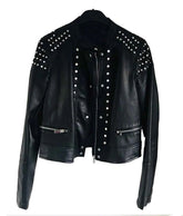 Front view of Black Studded Cafe Racer Leather Jacket