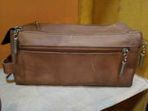 Front view of Brown Leather Toiletry Bag
