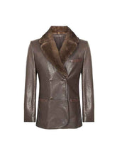 Front view of Brown Shearling Leather Coat