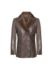 Front view of Brown Shearling Leather Coat