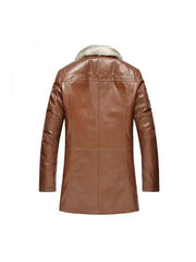 Back view of Brown Women's Shearling Lambskin Leather Long Coat