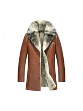 Front view of Brown Women's Shearling Lambskin Leather Long Coat