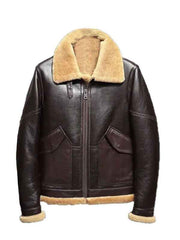 Flight Leather Jacket with Fur Collar – Front View