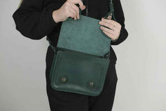 Front view of Genuine Leather Tote Bag in green