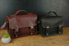 Side view of Genuine Leather Tote Bag in brown