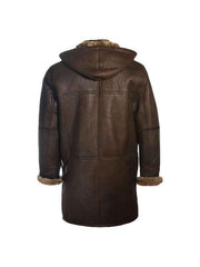Men Brown Shearling Bomber Hooded Coat
