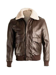 Men Brown Pilot Shearling Bomber Leather Jacket