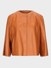 Womens Tan Collarless Leather Jacket