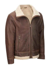 Mens Light Brown Shearling Aviator Jacket
