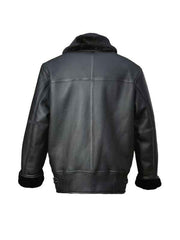 Men Black Aircraft Shearling Bomber Leather Jacket