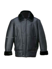 Men Black Aircraft Shearling Bomber Leather Jacket