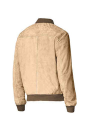 Men Brown Suede Leather Bomber Jacket