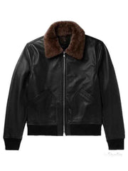 Mens Black Bomber Shearling Jacket