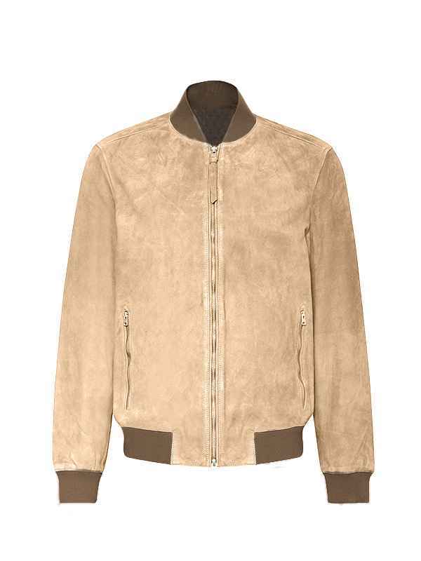 Men Brown Suede Leather Bomber Jacket