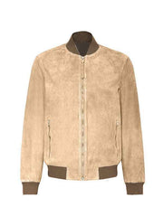 Men Brown Suede Leather Bomber Jacket