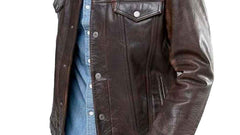 Men’s Trucker Rustic Buff Shirt Collar Brown Jacket
