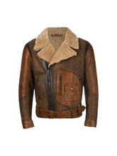 Men’s Leather Aviator Bomber Jacket with Shearling Style