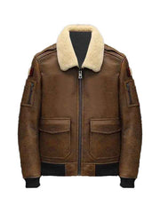 Men's Leather Bomber Jacket with Shearling Collar