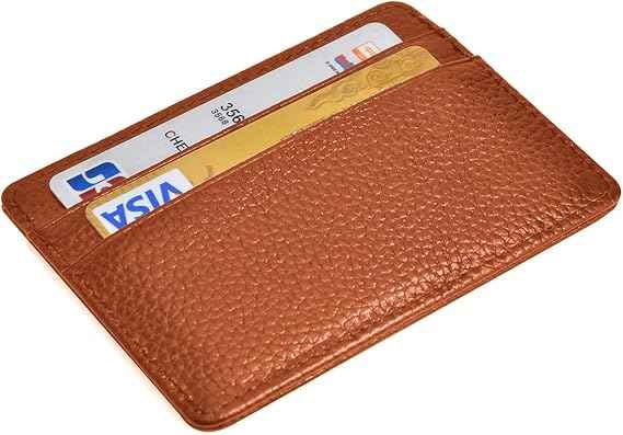 Front view of slim leather credit card holder for men