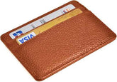 Front view of slim leather credit card holder for men