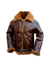 Front view of Unisex Brown Bomber Belted Leather Jacket