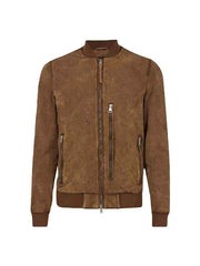 Unisex Suede Leather Bomber Jacket - Back View