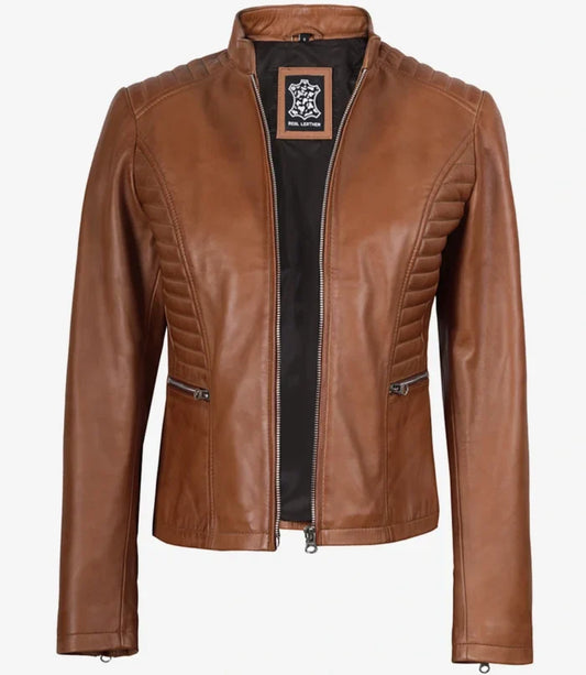 Women’s Tan Wax Lambskin Leather Jacket