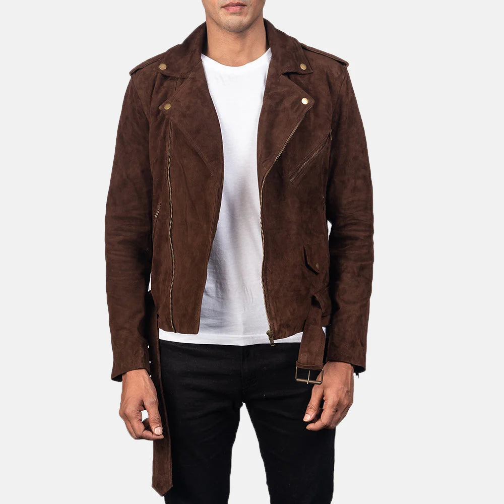 Qumas Mocha Suede Biker Jacket real leather
