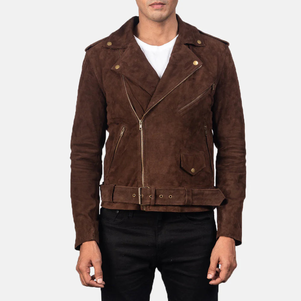 Qumas Mocha Suede Biker Jacket real leather