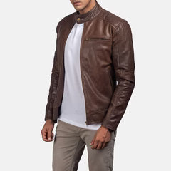 Yamean Brown Leather Biker Jacket