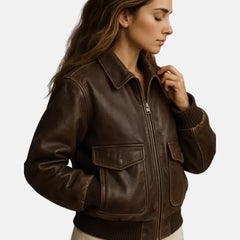 Isla Brown Leather Bomber state leather