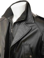 Mens Black Leather Peacoat