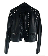 Black Studded Cafe Racer Leather Jacket