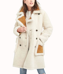 Womens Double Breasted Shearling Leather Coat