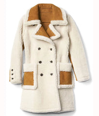 Womens Double Breasted Shearling Leather Coat