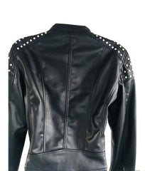 Black Studded Cafe Racer Leather Jacket