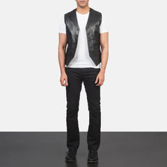 Eltel Black Leather Vest Jacket real leather