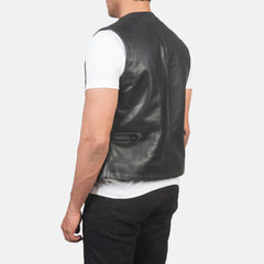 Eltel Black Leather Vest Jacket real leather