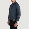 Paget Blue Leather Varsity Jacket state leather